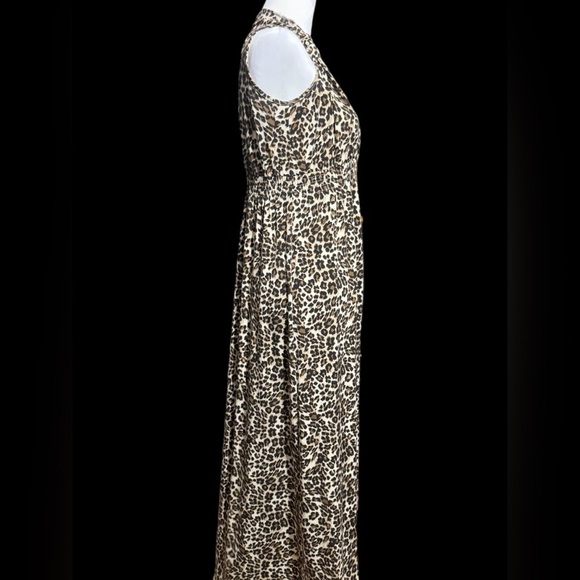 Women’s Leopard Print Sleeveless Maxi Dress Low Cut Ruched straps Size Small S - Picture 6 of 16